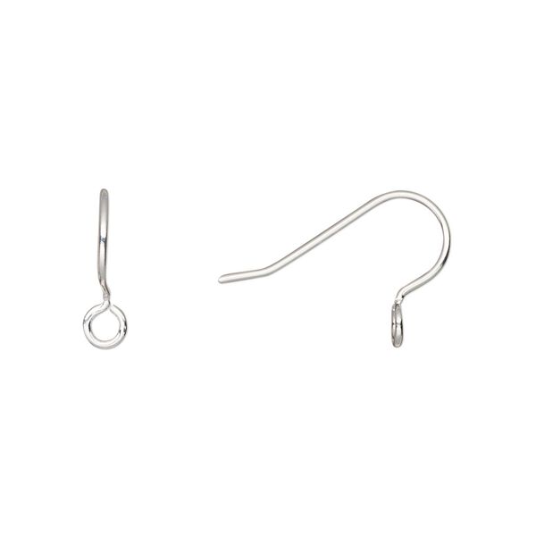 Ear wire fishhook 1pkg1000 silver-plated, 12.5mm / perpendicular open loop, 21 gauge brass 500 pair image number 0