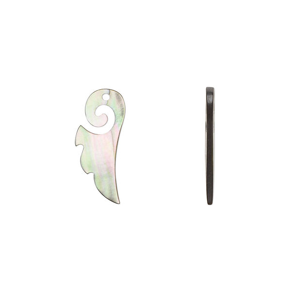 Drop, black lip shell (natural), 18x9mm left- and right-facing wing, Mohs hardness 3-1/2. Sold per pkg of 2. image number 0