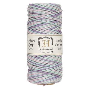 Cord, Hemptique®, polished variegated hemp, multicolored pastel, 1mm diameter, 20-pound test. Sold per 205-foot spool.