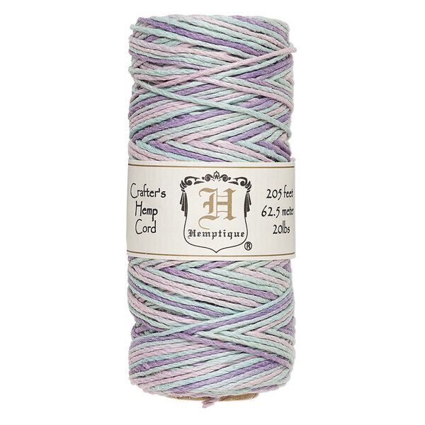 Cord, Hemptique®, polished variegated hemp, multicolored pastel, 1mm diameter, 20-pound test. Sold per 205-foot spool. image number 0