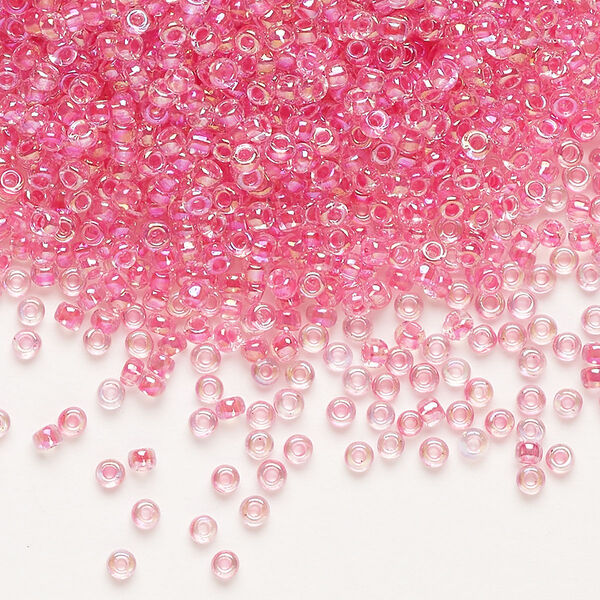 Seed bead, Dyna-Mites™, glass, pkg/1/2kg, #11 round, translucent inside dyed color rainbow hot pink, (305 11/0 RR). image number 0