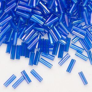 Bead, Preciosa Ornela Czech glass, bugle bead, pkg/50g, 1/4 inch, rainbow translucent light blue, (31050).