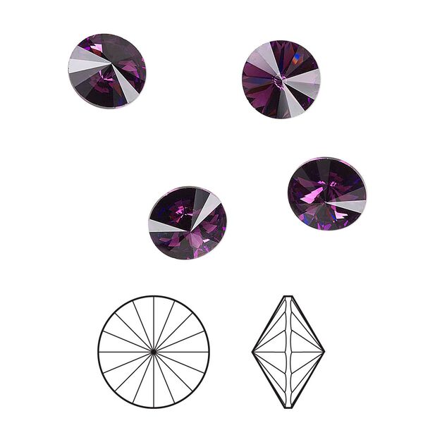 Chaton 8pk amethyst foil back, Crystal Passions® 8.16-8.41mm rivoli SS39 1122 image number 0