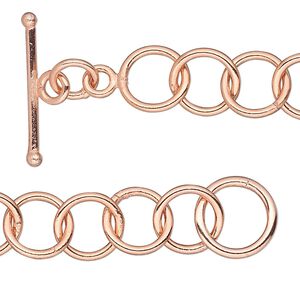 Chain 1pkg1 copper-plated cable, 10mm round / toggle clasp, copper 36 inch