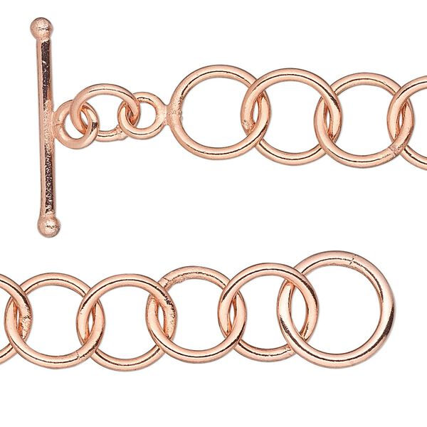 Chain 1pkg1 copper-plated cable, 10mm round / toggle clasp, copper 36 inch image number 0