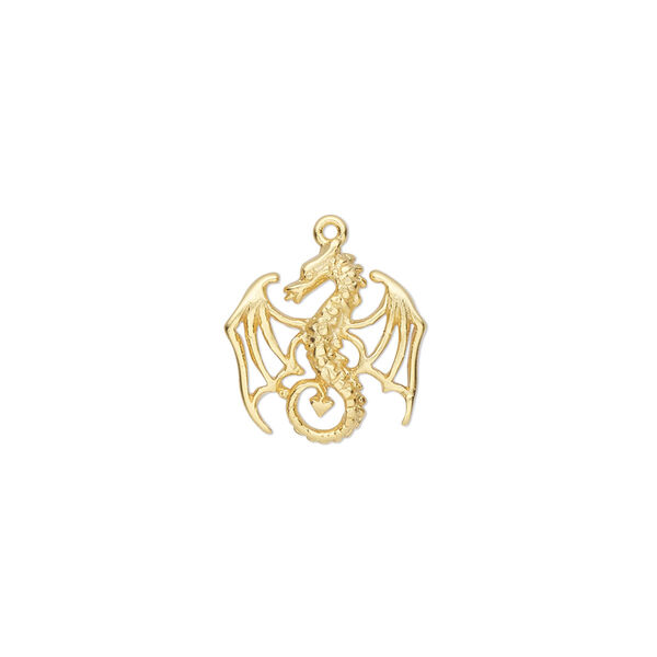 Charm, Amoracast®, satin-finished "vermeil" (gold-finished sterling silver), 15x14mm dragon with cutouts. Sold individually. image number 0