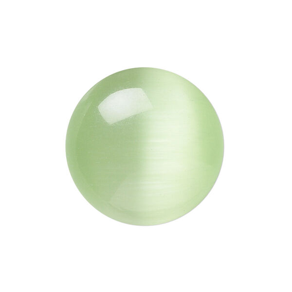Cabochon, cat's eye glass (fiber optic glass), light green, 8mm calibrated round, quality grade. Sold per pkg of 10. image number 0