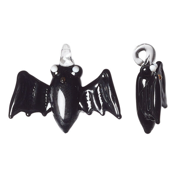 Drop, lampworked glass, 28x18mm, 28x18mm 3D bat. Sold individually. image number 0