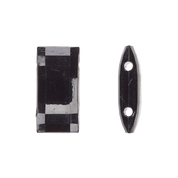 Bead, acrylic, black, 18x9mm double-drilled faceted puffed rectangle, fits up to 10mm bead. Sold per pkg of 20. image number 0