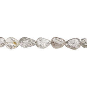 Tourmalinated quartz 1pkg1, hand-cut flat nugget bead natural, 13 inch mini