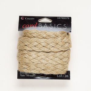 Cord, jute, tan, 16mm flat braid. Sold per pkg of 2 meters.
