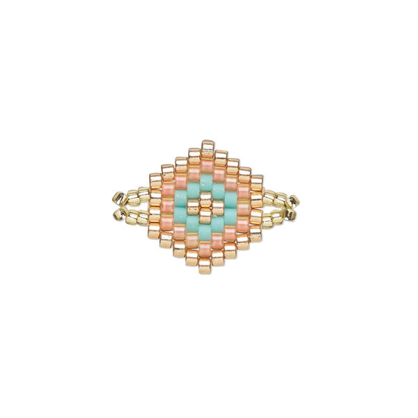 Link, Creative Touch, glass, copper / salmon / turquoise blue, 14x13mm double-sided hexagon. Sold individually. image number 0