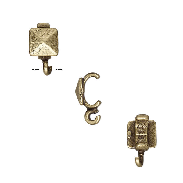 Component, JBB Findings, antiqued brass, 6x6mm faceted square with open loop, 5.5x2mm inside diameter. Sold per pkg of 2. image number 0