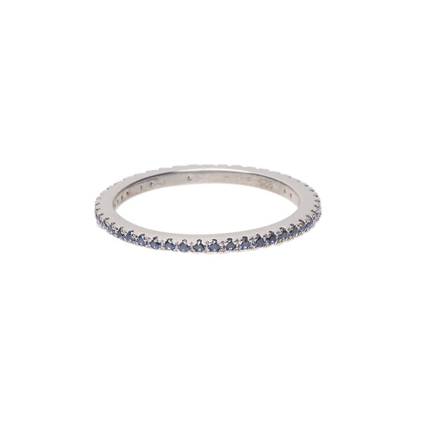 Ring, cubic zirconia and rhodium-plated sterling silver, blue, 2mm wide eternity band, size 9. Sold individually. image number 0
