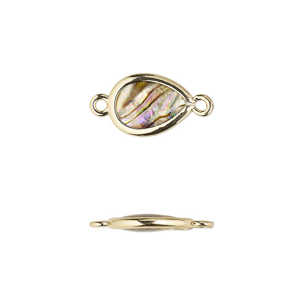 Link, paua shell and gold-finished brass (assembled), 13x8mm-14x9mm double-sided teardrop. Sold per pkg of 4. image number 0