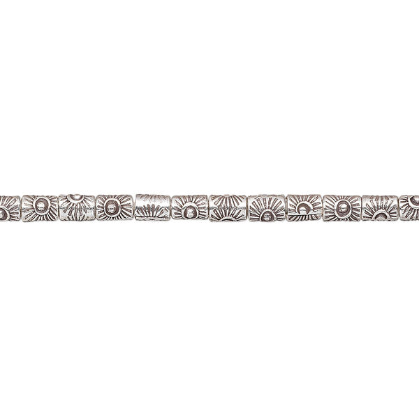 Bead, Hill Tribes, antiqued sterling silver, 4x3mm round tube with sun design. Sold per 8-inch strand, approximately 50 beads. image number 0