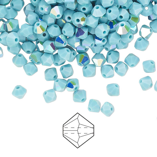 Bead 720pk turquoise AB, Preciosa Czech crystal 4mm bicone image number 0