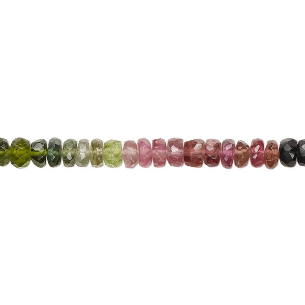 Bead, multi-tourmaline (natural), 3x2mm-5x3mm hand-cut faceted rondelle with set pattern and 0.4-1.4mm hole, B+ grade, Mohs hardness 7 to 7-1/2. Sold per 13-inch strand. image number 0