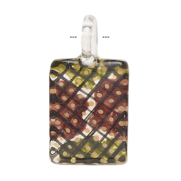 Focal, lampworked glass 1pkg1, opaque multicolored, 25x20mm-29x22mm single-sided rectangle with checkerboard pattern. image number 1