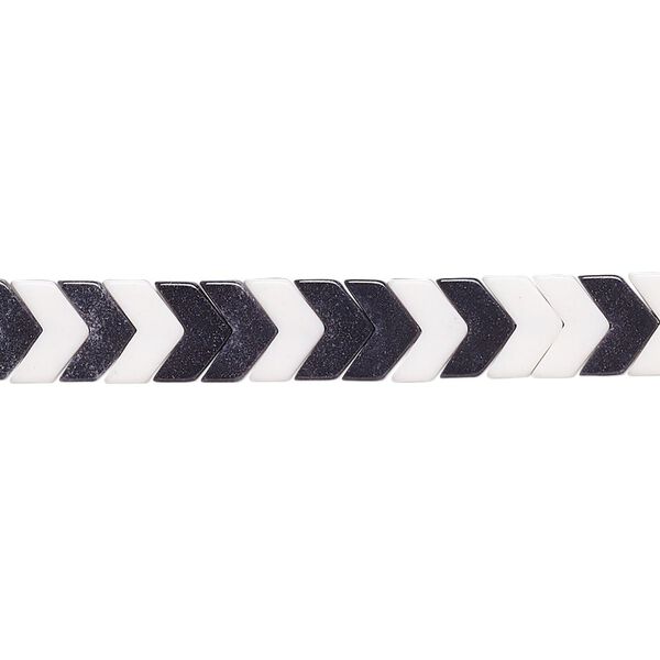 Bead, porcelain, opaque shiny black and white, 6.5x4mm chevron. Sold per 15-12" to 16" strand, approximately 110 to 130 beads. image number 0
