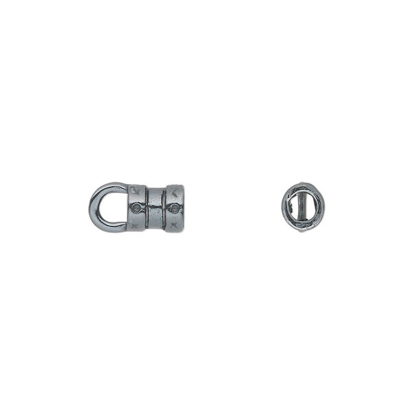 Crimp end, JBB Findings, gunmetal-plated pewter (tin-based alloy), 6x5mm tube with loop, 2.75mm inside diameter. Sold per pkg of 2. image number 0