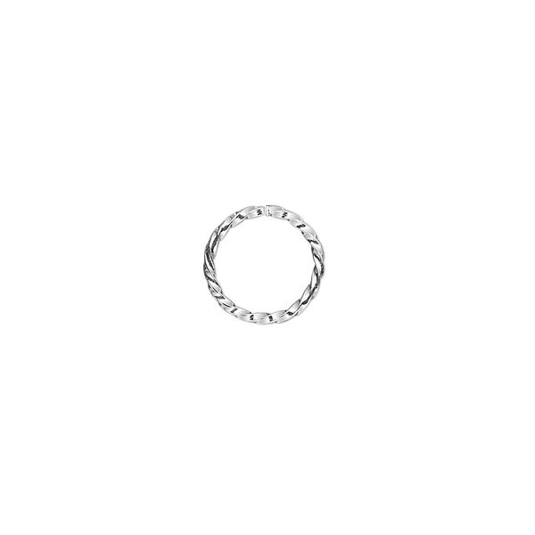 Jump ring, silver-plated brass, 10mm twisted round, 8mm inside diameter, 18 gauge. Sold per pkg of 100. image number 0
