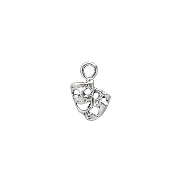 Charm, antiqued sterling silver, 9x6mm mask of comedy and tragedy. Sold individually. image number 0