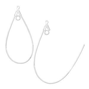 Beading hoop, silver-plated brass, 40x22mm teardrop with loop. Sold per pkg of 100.