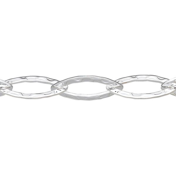 Chain, silver-plated brass, 8mm hammered marquise. Sold per pkg of 5 feet. image number 0