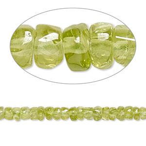 Peridot 1pkg1, hand-cut heishi bead natural 14 inch 3x1mm-4x3mm