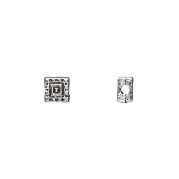 Bead, antique silver-plated "pewter" (zinc-based alloy), 6x6mm double-sided square. Sold per pkg of 50. image number 0