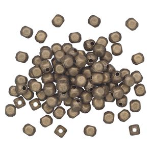 Bead, antique gold-plated brass, 4x3mm rounded rectangle. Sold per pkg of 100.