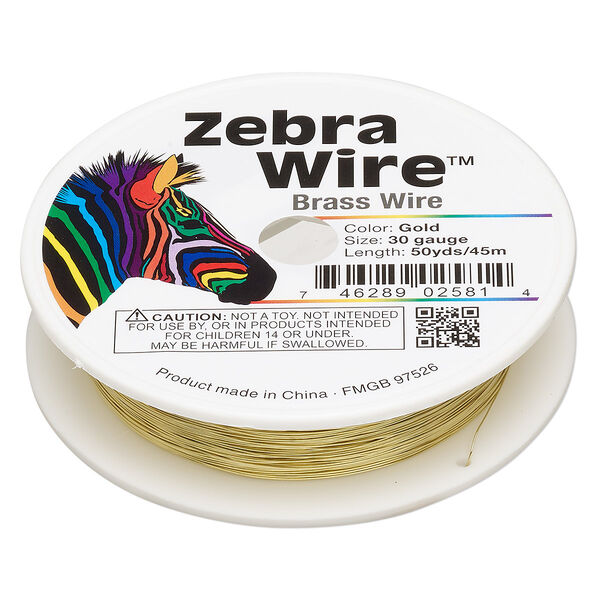 Wire, Zebra Wire™, brass, round, 30 gauge. Sold per 50-yard spool. image number 0