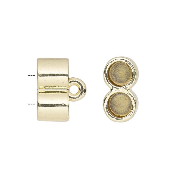 Cord end, glue-in, gold-finished "pewter" (zinc-based alloy), 15x8mm 2-strand barrel, 5.5mm inside diameter. Sold per pkg of 2. image number 0