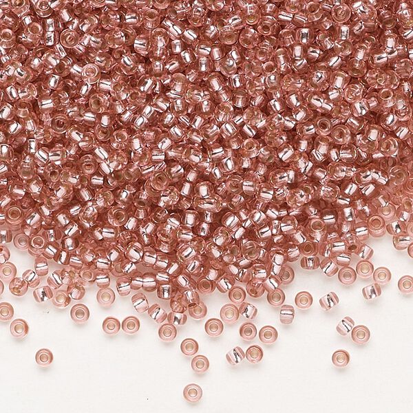 Seed bead, Preciosa Ornela Czech glass, pkg/50g, #11 rocaille, translucent solgel dyed silver-lined medium pink, (78193). image number 0