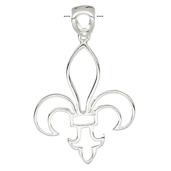 Pendant, Create Compliments®, sterling silver, 32x26mm single-sided open fleur-de-lis. Sold individually. image number 0