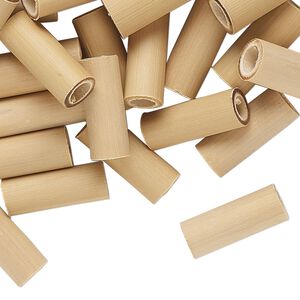 Bead, bamboo, brown, 14x5mm-16x7mm round tube. Sold per pkg of 100.