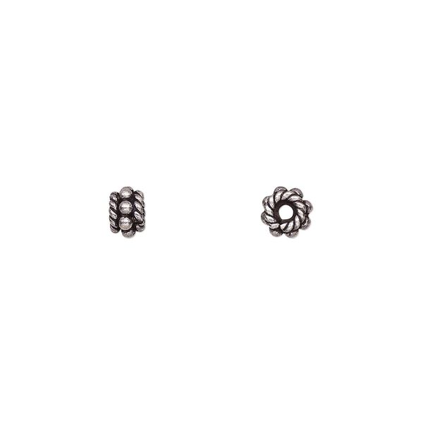 Bead, antiqued sterling silver, 5x4mm beaded rondelle. Sold per pkg of 2. image number 0