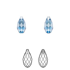Briolette 2pk cool blue, Crystal Passions® Regenerated 11x5.5mm pendant drop 6010