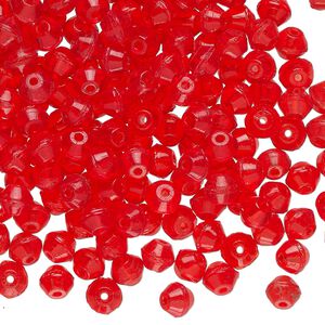 Bead, Czech pressed glass, translucent red, 4mm bicone. Sold per 1-ounce pkg, approximately 255 beads.