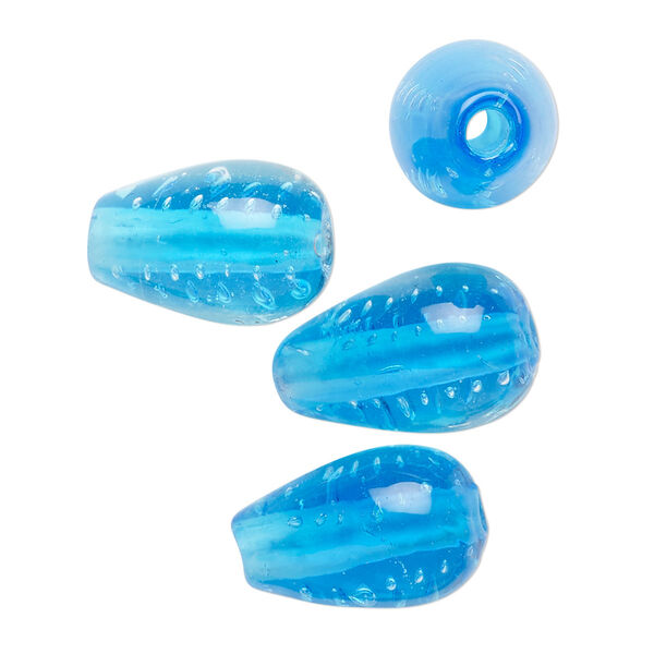 Bead, lampworked glass, translucent aqua blue, 17x11mm teardrop. Sold per pkg of 4. image number 0