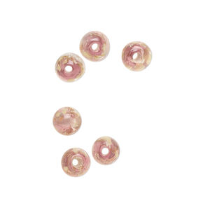 Bead, lampworked glass, clear / purple / glow-in-the-dark / gold, 6mm round. Sold per pkg of 6.