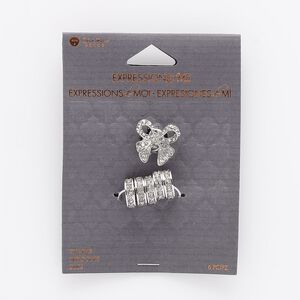 Charm, silver-finished "pewter" (zinc-based alloy) and glass, clear, (5) 12x4mm rondelles and (1) 18x17mm bow with 6.5mm hole and hidden loop. Sold per pkg of 6.