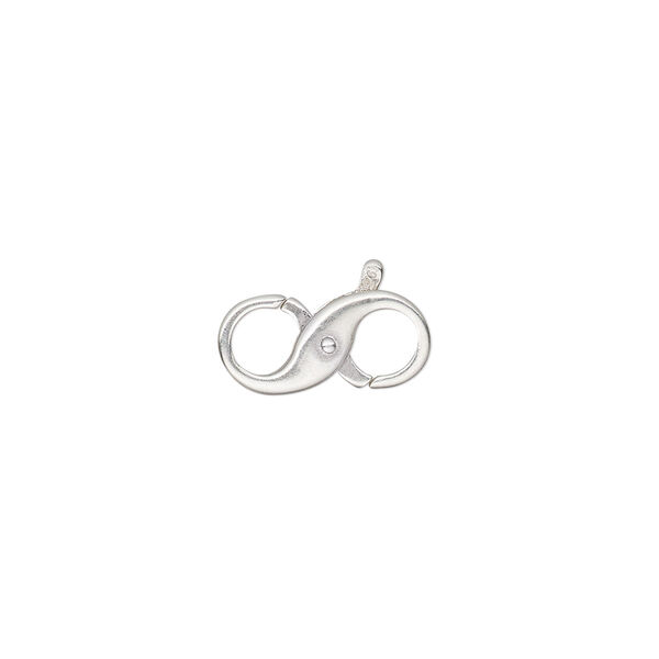 Clasp, lobster claw, sterling silver and steel, 16x9mm double-ended infinity. Sold individually. image number 0