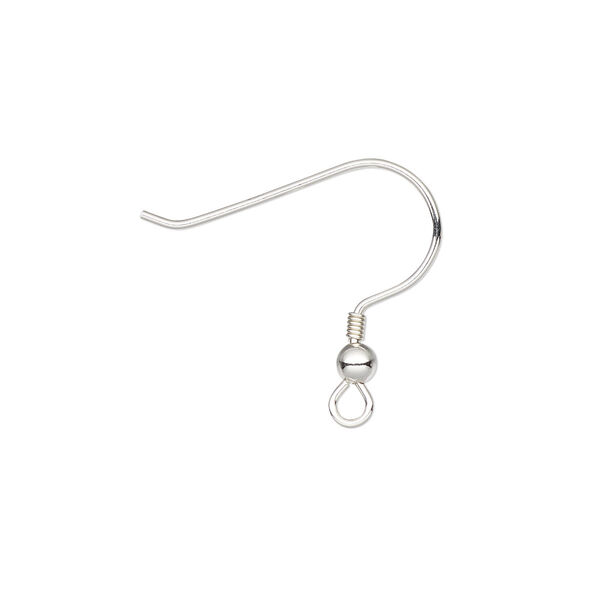 Ear wire, sterling silver, 18mm fishhook with 3mm ball and 2mm coil with open loop, 22 gauge. Sold per pkg of 5 pairs. image number 0