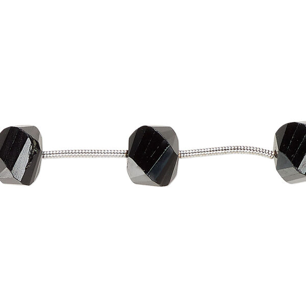 Black spinel 1pkg9, hand-cut spiral-cut cube bead B grade, 10x8mm-12x10mm image number 0