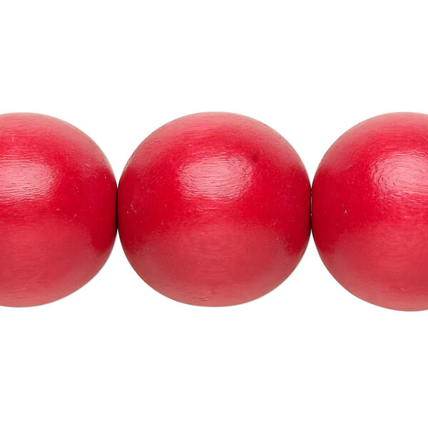 Bead, Taiwanese cheesewood (dyed / waxed), red, 19-20mm round. Sold per 15-1/2" to 16" strand. image number 0