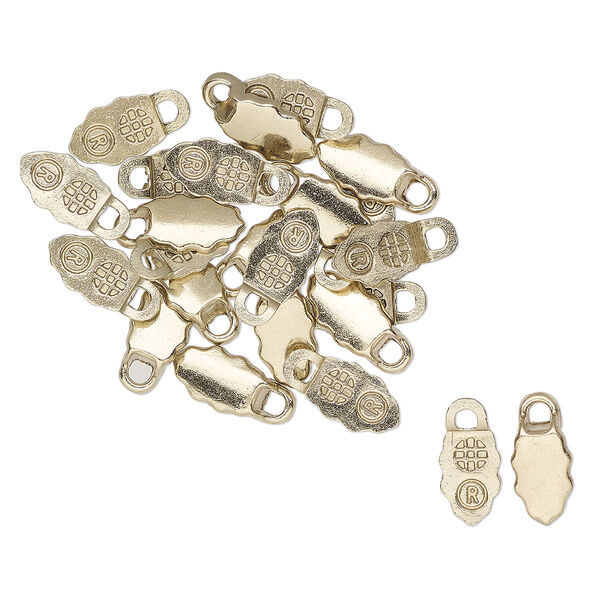 Bail, Aanraku®, glue-on earring, light gold-plated "pewter" (zinc-based-based alloy) and lacquer, 13x6mm with 9x6mm flat leaf base. Sold per pkg of 24. image number 0