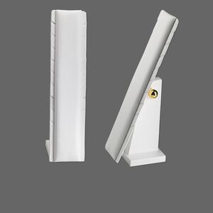 Display, necklace, leatherette, white, 8 x 2-3/4 x 3-1/2 to 11-3/4 x 2-3/4 x 12 inches. Sold individually.
