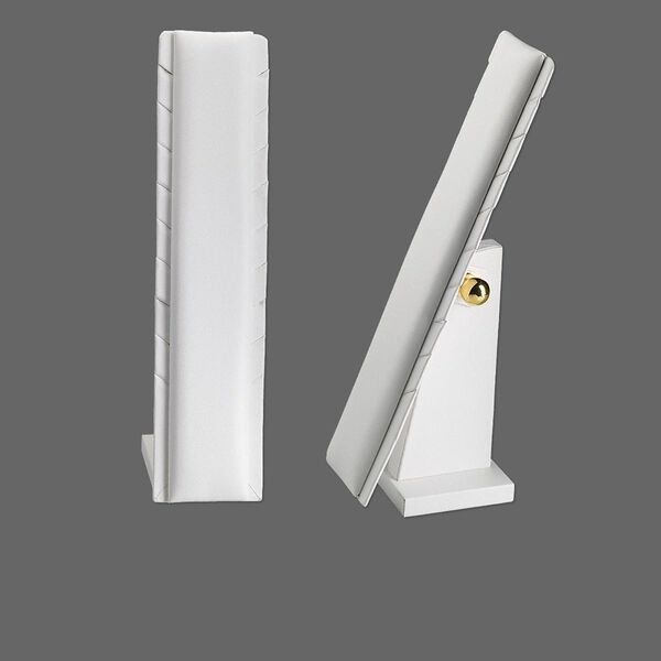 Display, necklace, leatherette, white, 8 x 2-3/4 x 3-1/2 to 11-3/4 x 2-3/4 x 12 inches. Sold individually. image number 0